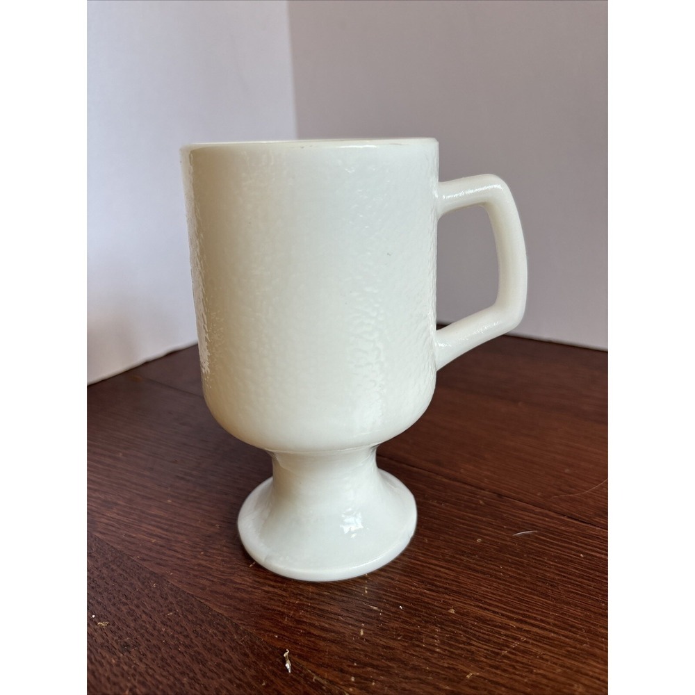 Vintage Hazel Atlas Textured Milk Glass Pedestal Mug Coffee‎ Cup